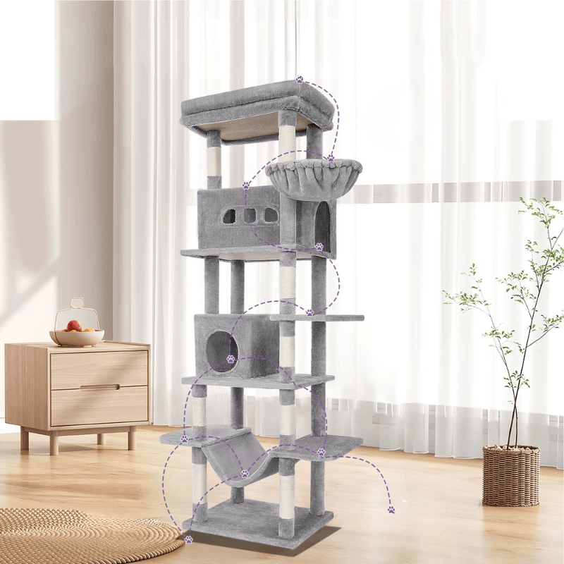 Arbre à Chat XXL 210 cm – 6 Niveaux Stable avec Niches & Plateformes XL – Multi-Chats