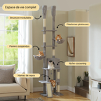 Arbre à Chat Cactus Sol-Plafond Ajustable 216–285 cm – 7 Niveaux Stable avec 3 Hamacs & Niche
