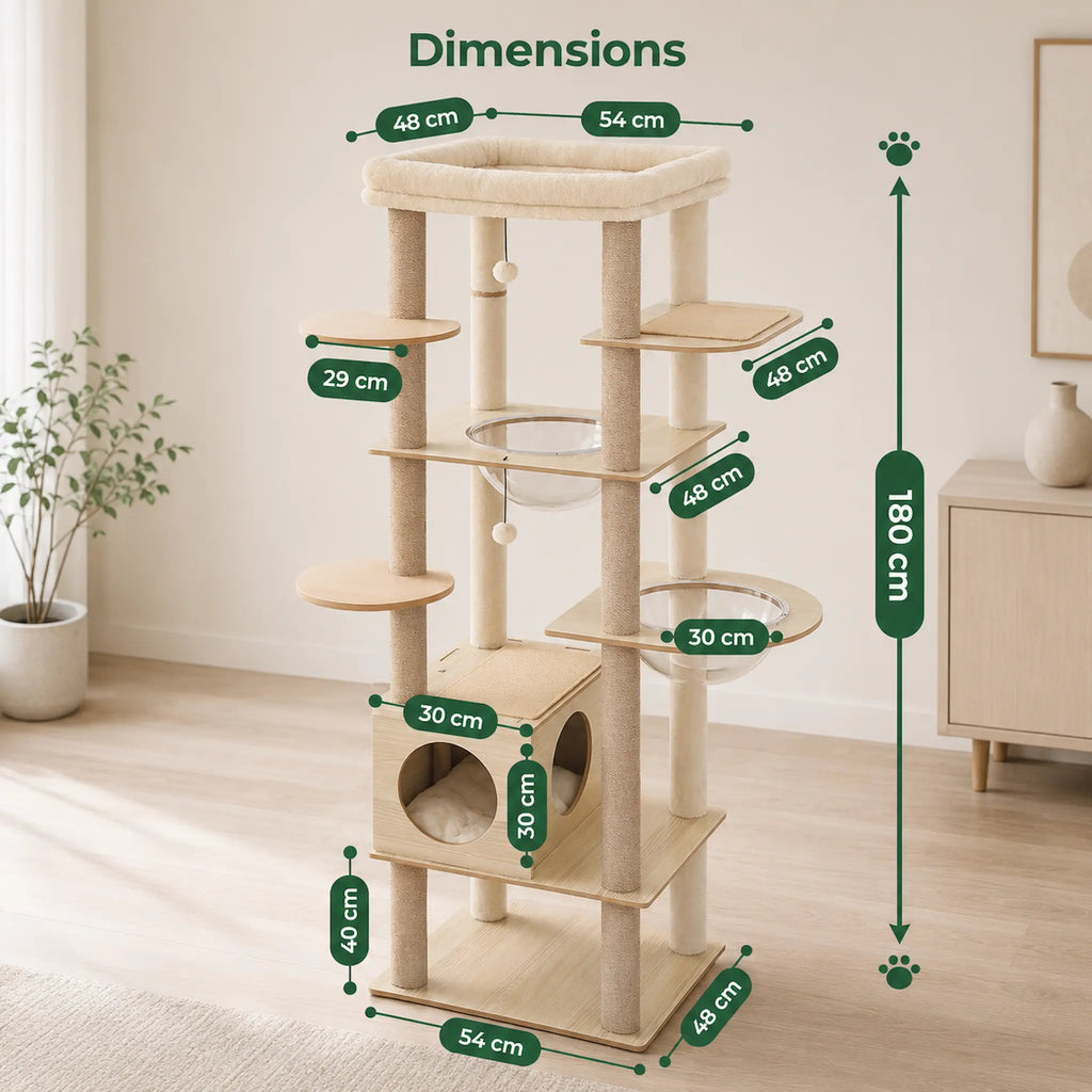 Arbre à chat design en bois pour 5 chats – 180 cm