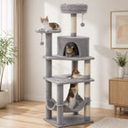 Arbre à Chat XXL Beige 140 cm – 6 Niveaux Stable avec Hamac Extra-Large & Niche