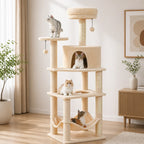 Arbre à Chat XXL Beige 140 cm – 6 Niveaux Stable avec Hamac Extra-Large & Niche