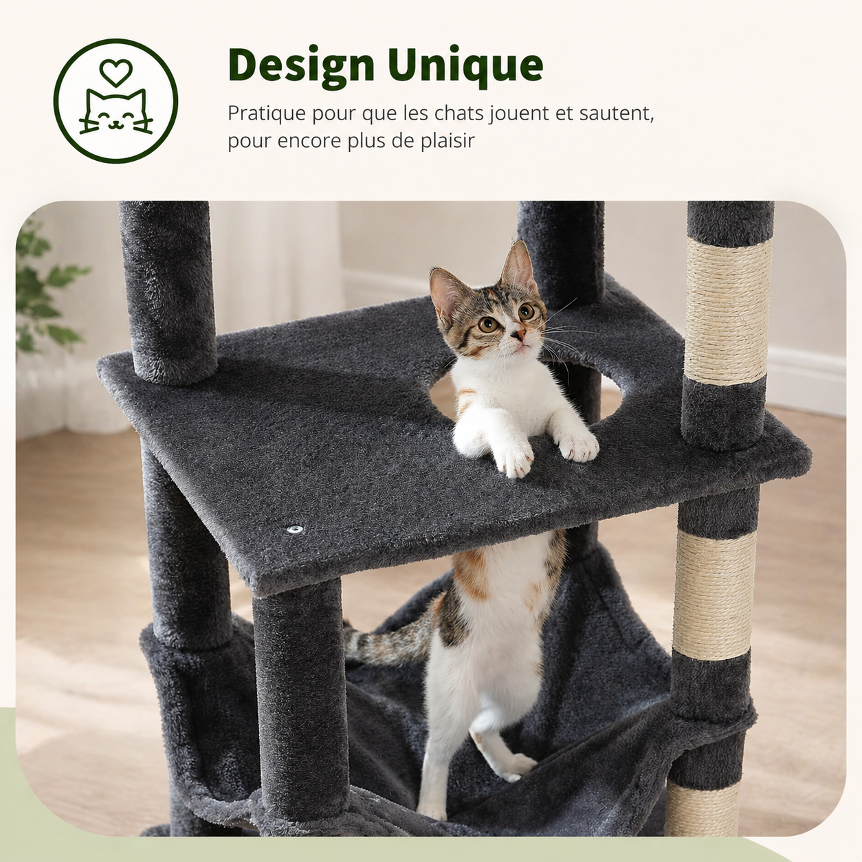 Arbre à Chat XXL Beige 140 cm – 6 Niveaux Stable avec Hamac Extra-Large & Niche