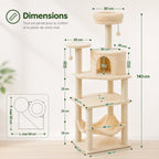 Arbre à Chat XXL Beige 140 cm – 6 Niveaux Stable avec Hamac Extra-Large & Niche