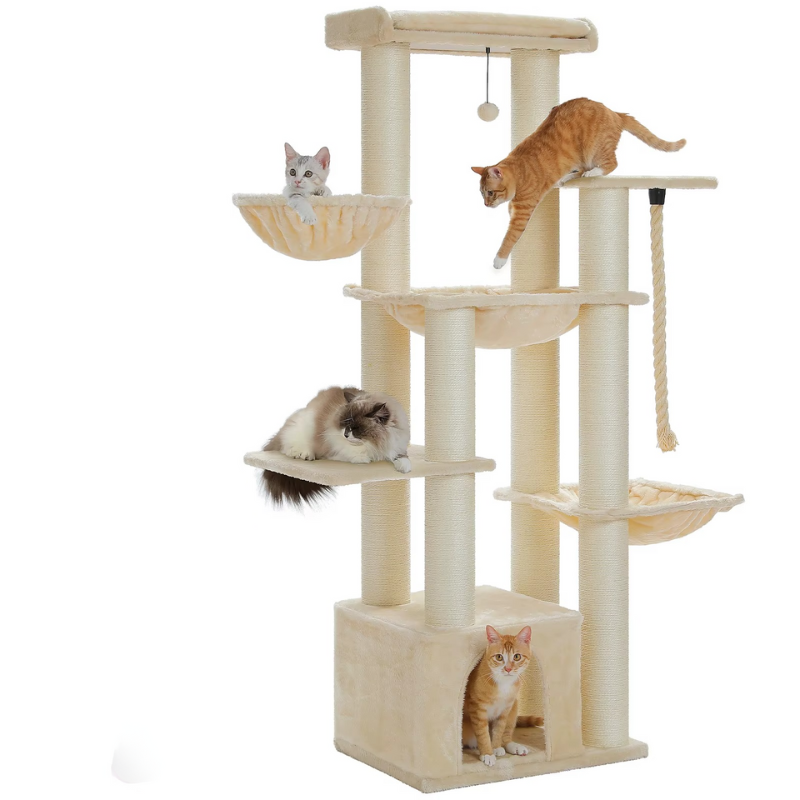 Arbre à Chat XXL 170 cm – Stable avec 3 Hamacs & 11 Poteaux Sisal – Spécial Grands Chats