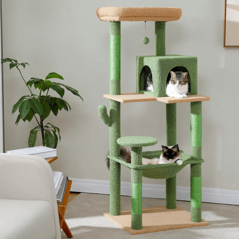 Arbre à Chat 143 cm Stable – Multiniveaux avec Grand Hamac & Niche – Griffoirs Sisal