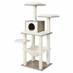 Arbre à chat design scandinave 138 cm – Stable Multiniveaux avec Hamac, Niche, Plateformes et Griffoirs Sisal