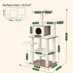 Arbre à chat design scandinave 138 cm – Stable Multiniveaux avec Hamac, Niche, Plateformes et Griffoirs Sisal