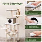 Arbre à chat design scandinave 138 cm – Stable Multiniveaux avec Hamac, Niche, Plateformes et Griffoirs Sisal