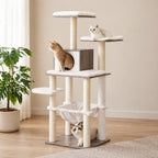Arbre à chat design scandinave 138 cm – Stable Multiniveaux avec Hamac, Niche, Plateformes et Griffoirs Sisal
