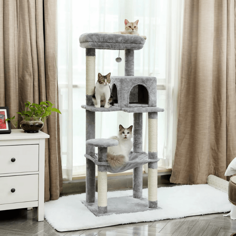 Arbre à Chat 143 cm Stable – 5 Niveaux avec Hamac XL & Niche – Idéal Grands Chats