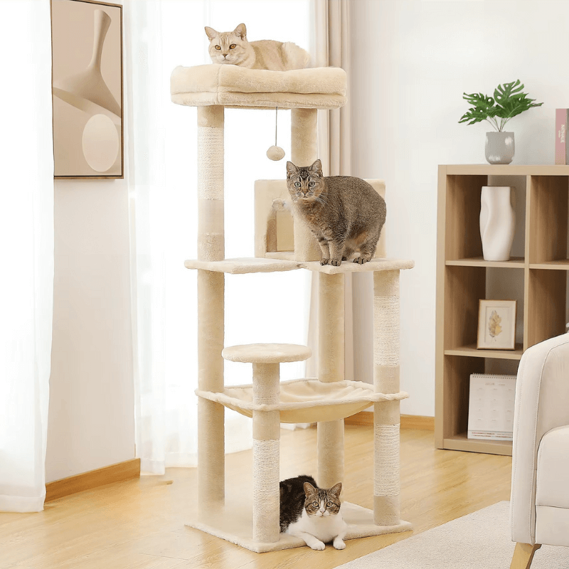 Arbre à Chat 143 cm Stable – 5 Niveaux avec Hamac XL & Niche – Idéal Grands Chats