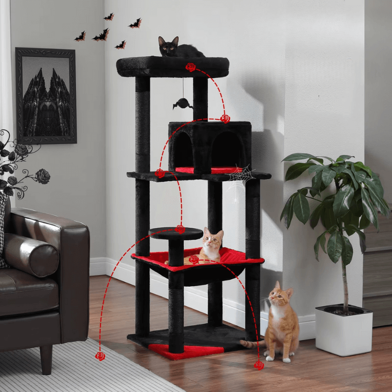 Arbre à Chat 143 cm Stable – 5 Niveaux avec Hamac XL & Niche – Idéal Grands Chats