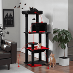 Arbre à Chat 143 cm Stable – 5 Niveaux avec Hamac XL & Niche – Idéal Grands Chats