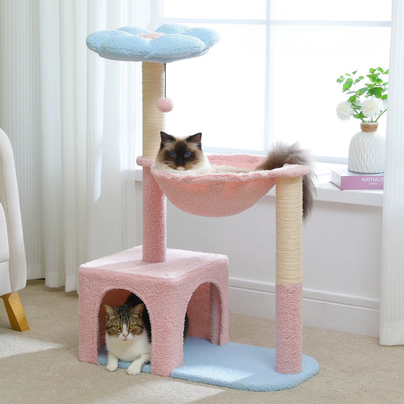 Arbre à Chat Compact 89 cm – 4 Niveaux avec Hamac & Niche – Idéal Petit Espace