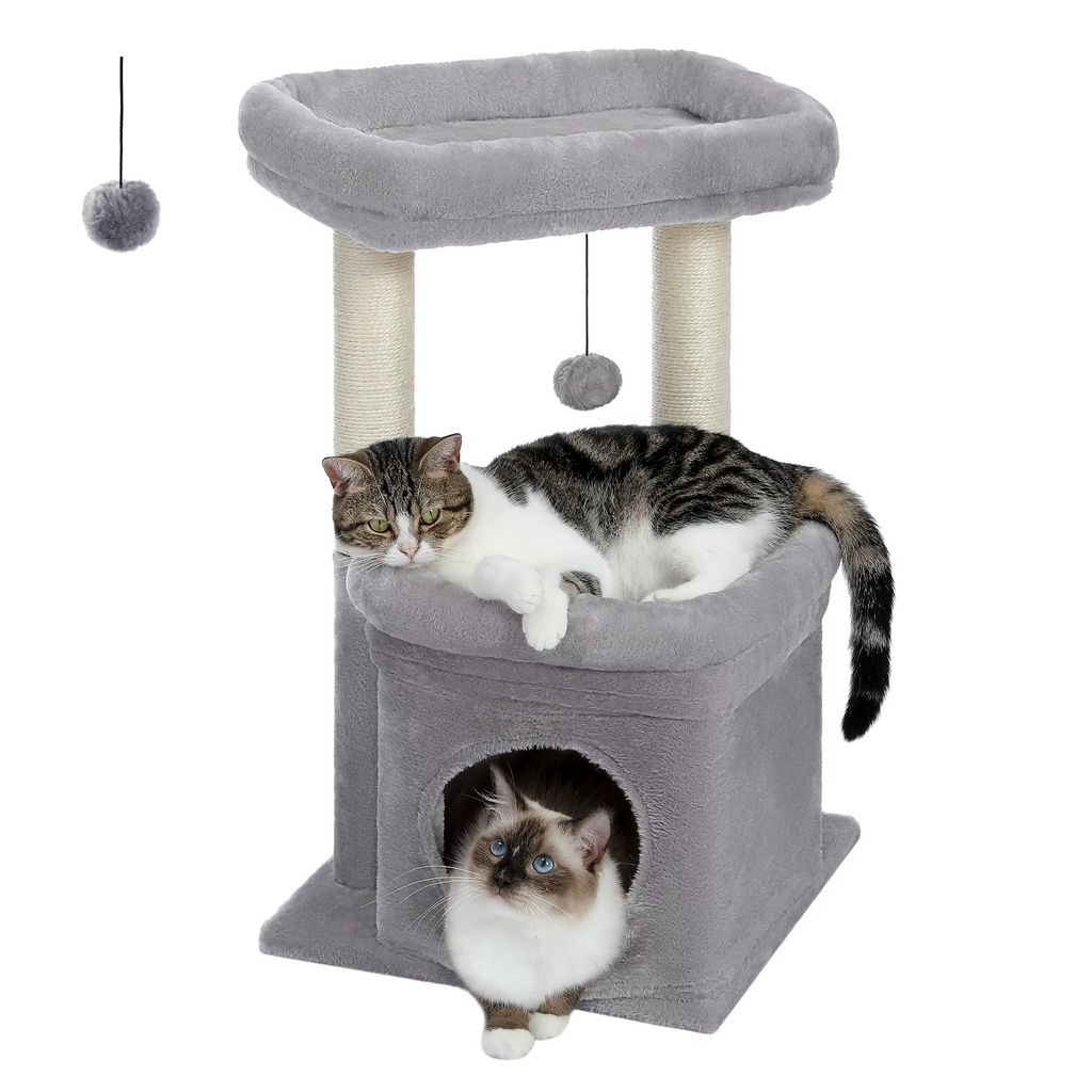 Petit Arbre à Chat Compact 3 Niveaux – Niche & Perchoirs – Stable avec Griffoirs Sisal