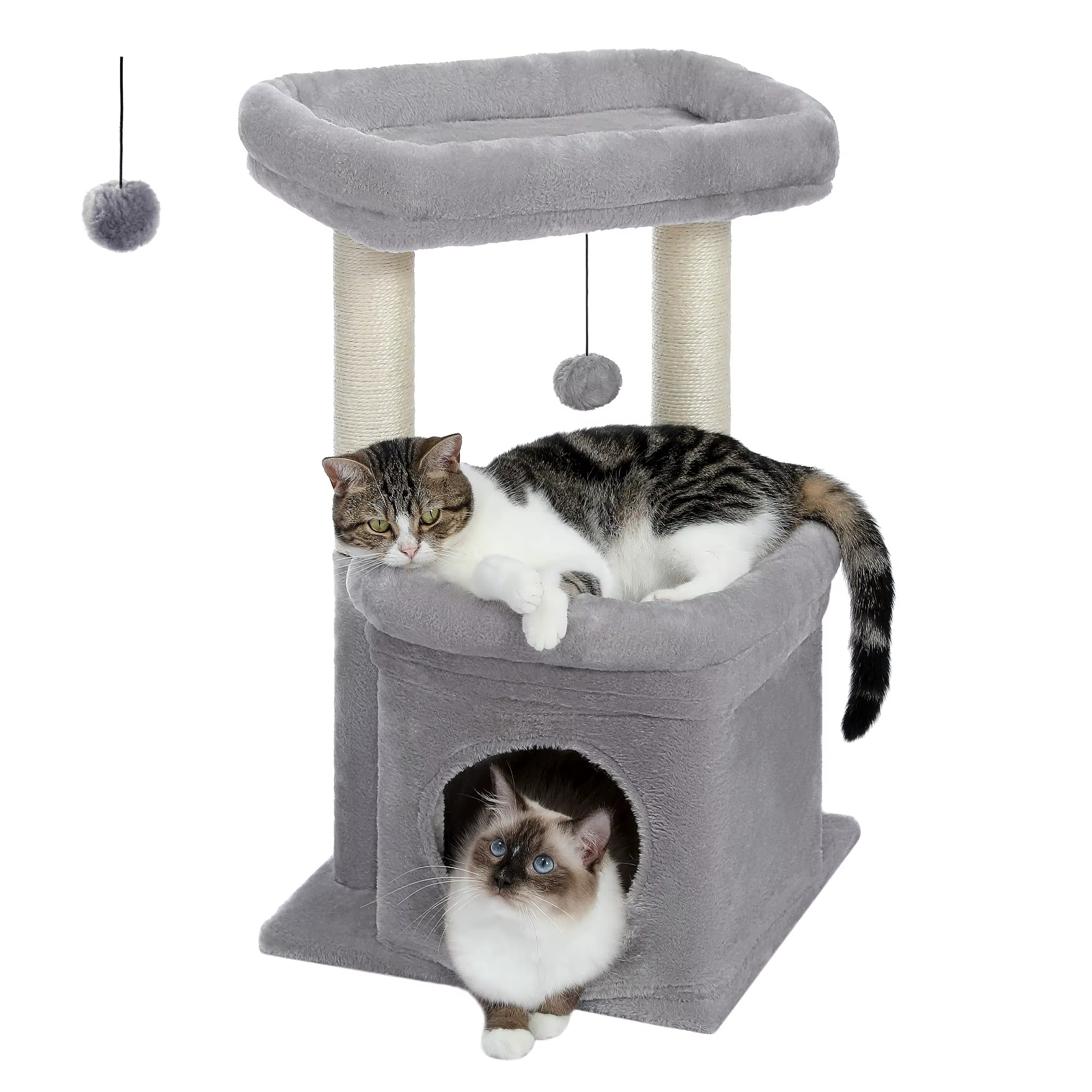 Petit Arbre à Chat Compact 3 Niveaux – Niche & Perchoirs – Stable avec Griffoirs Sisal
