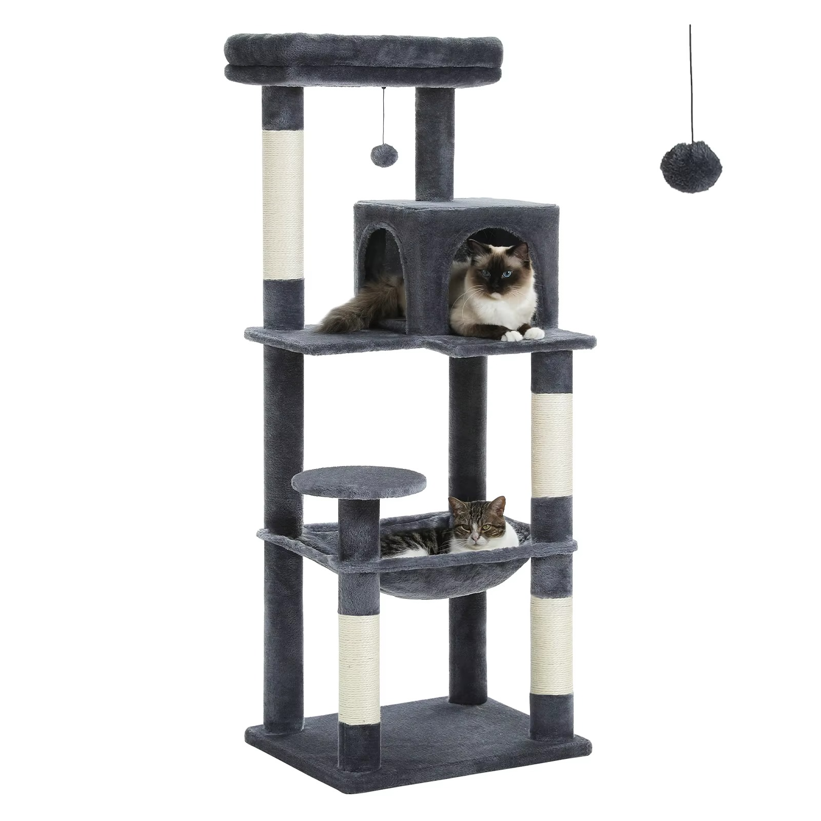 Arbre à Chat 143 cm Stable – 5 Niveaux avec Hamac XL & Niche – Idéal Grands Chats