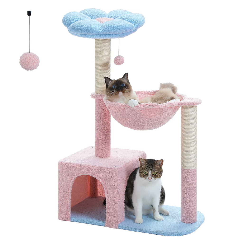 Arbre à Chat Compact 89 cm – 4 Niveaux avec Hamac & Niche – Idéal Petit Espace