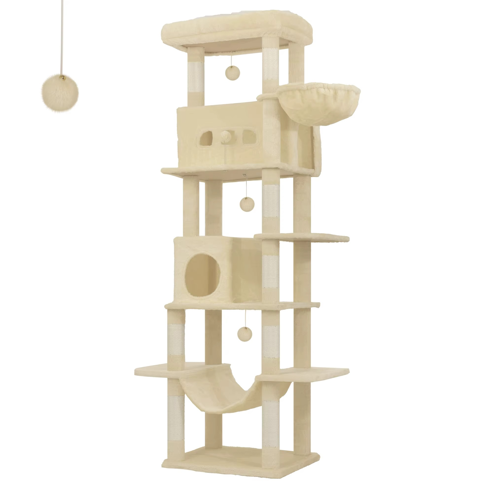 Arbre à Chat XXL 210 cm – 6 Niveaux Stable avec Niches & Plateformes XL – Multi-Chats