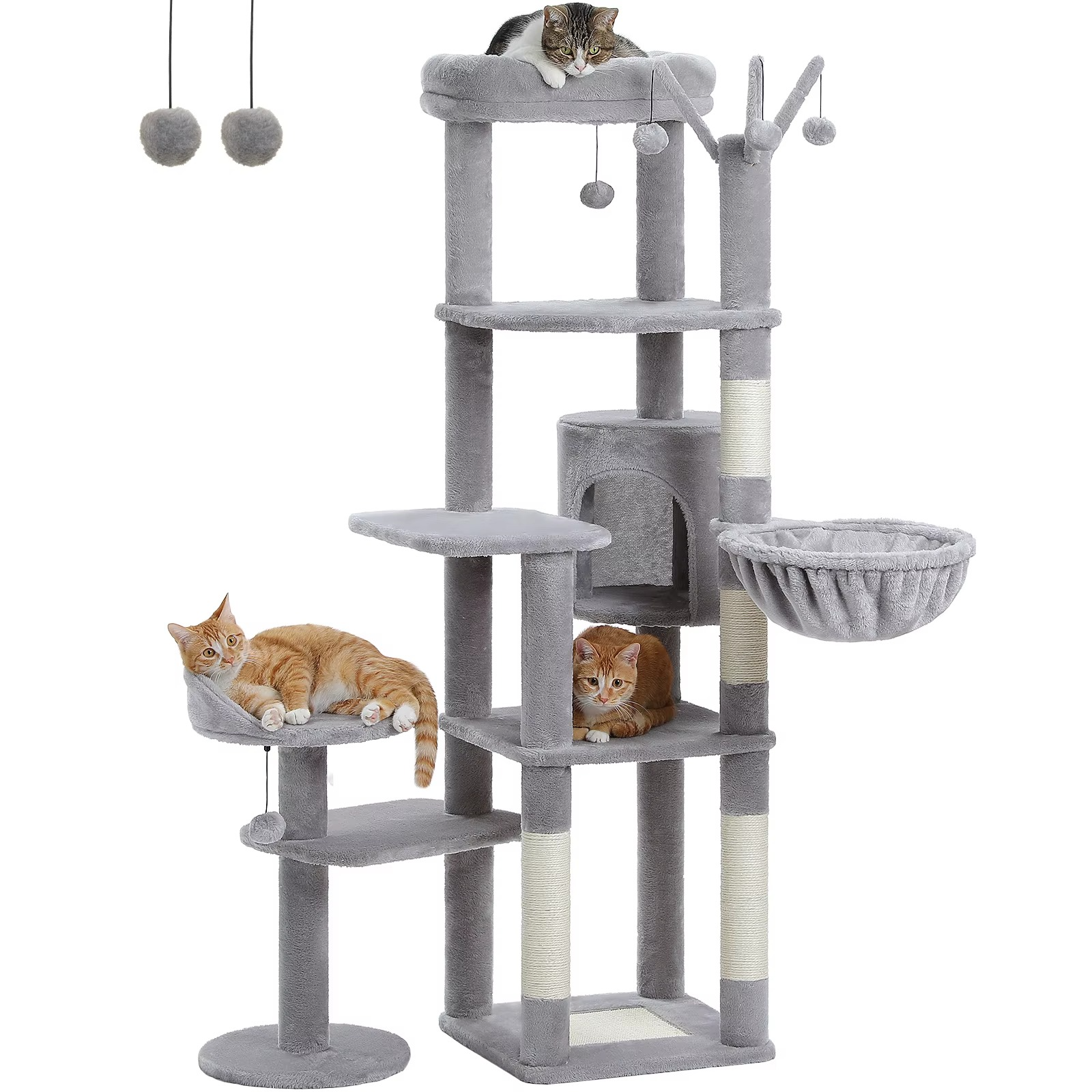 Arbre à Chat Cactus XXL 150 cm Stable – 5 Niveaux avec Hamac & Niche – Multi-Chats