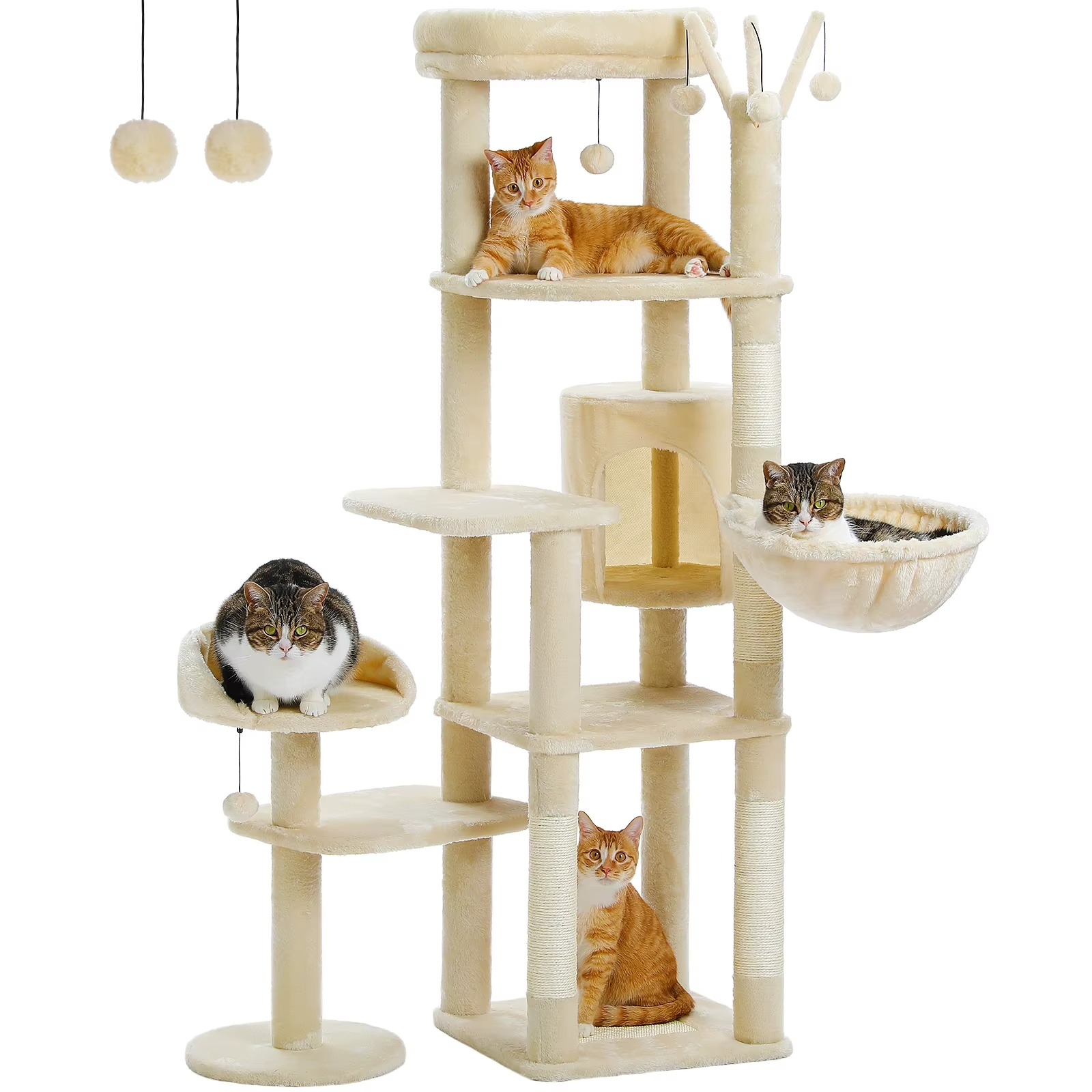 Arbre à Chat Cactus XXL 150 cm Stable – 5 Niveaux avec Hamac & Niche – Multi-Chats