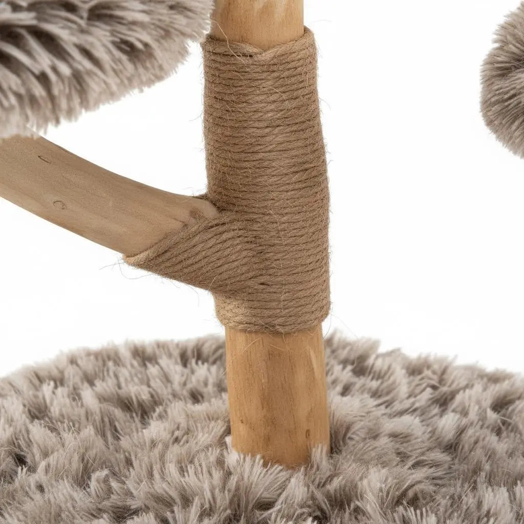 Arbre à Chat Branche Bois 105 cm – Design Tronc Naturel, Stable 2 Niveaux avec Griffoirs et Plateformes