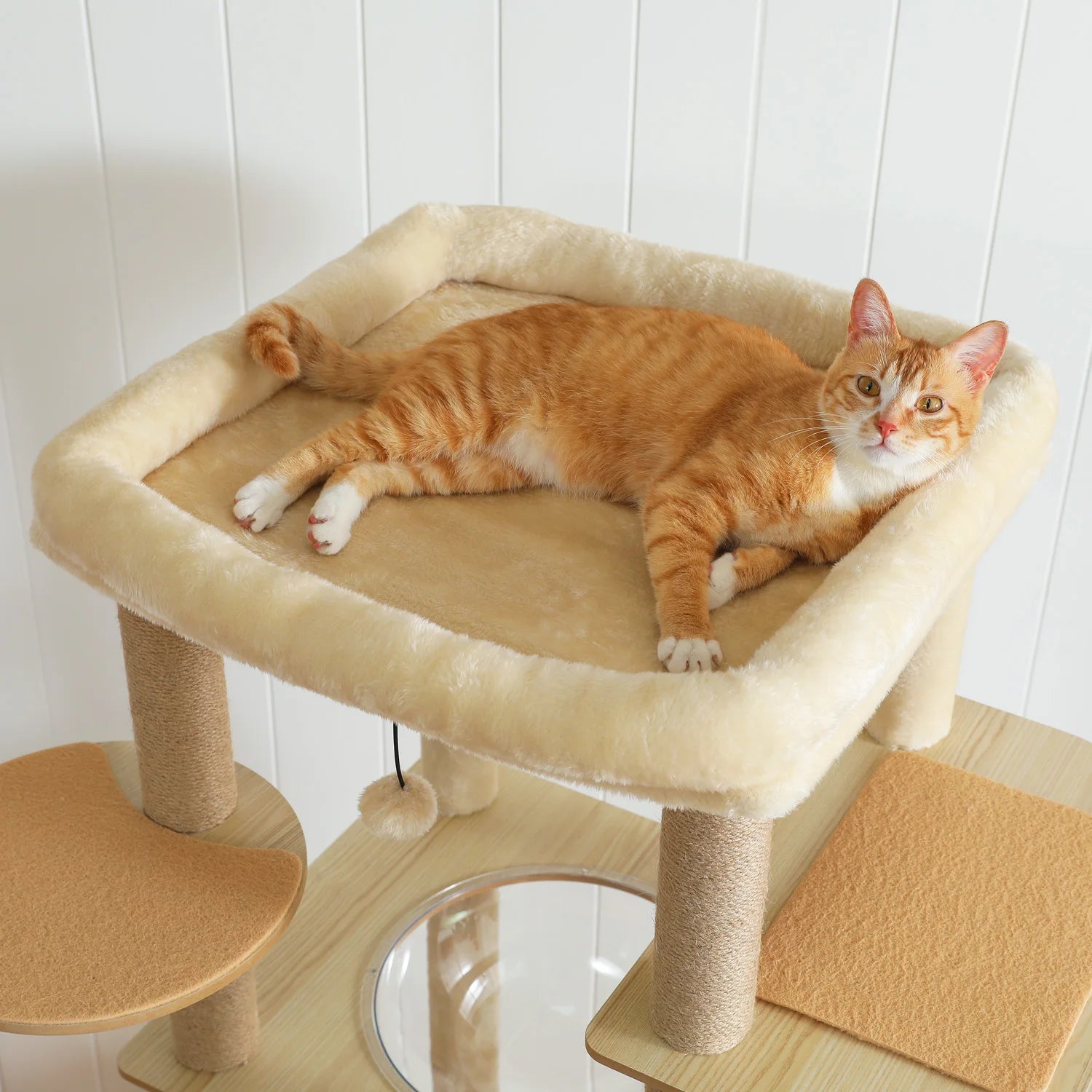 Arbre à Chat Design Bois 180 cm – Stable Multiniveaux avec Hamac, Niche et Griffoirs pour 5 Chats