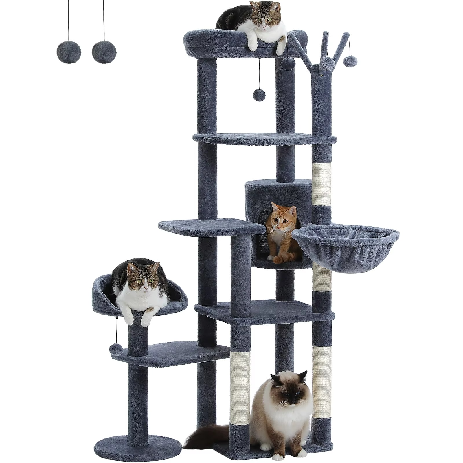 Arbre à Chat Cactus XXL 150 cm Stable – 5 Niveaux avec Hamac & Niche – Multi-Chats
