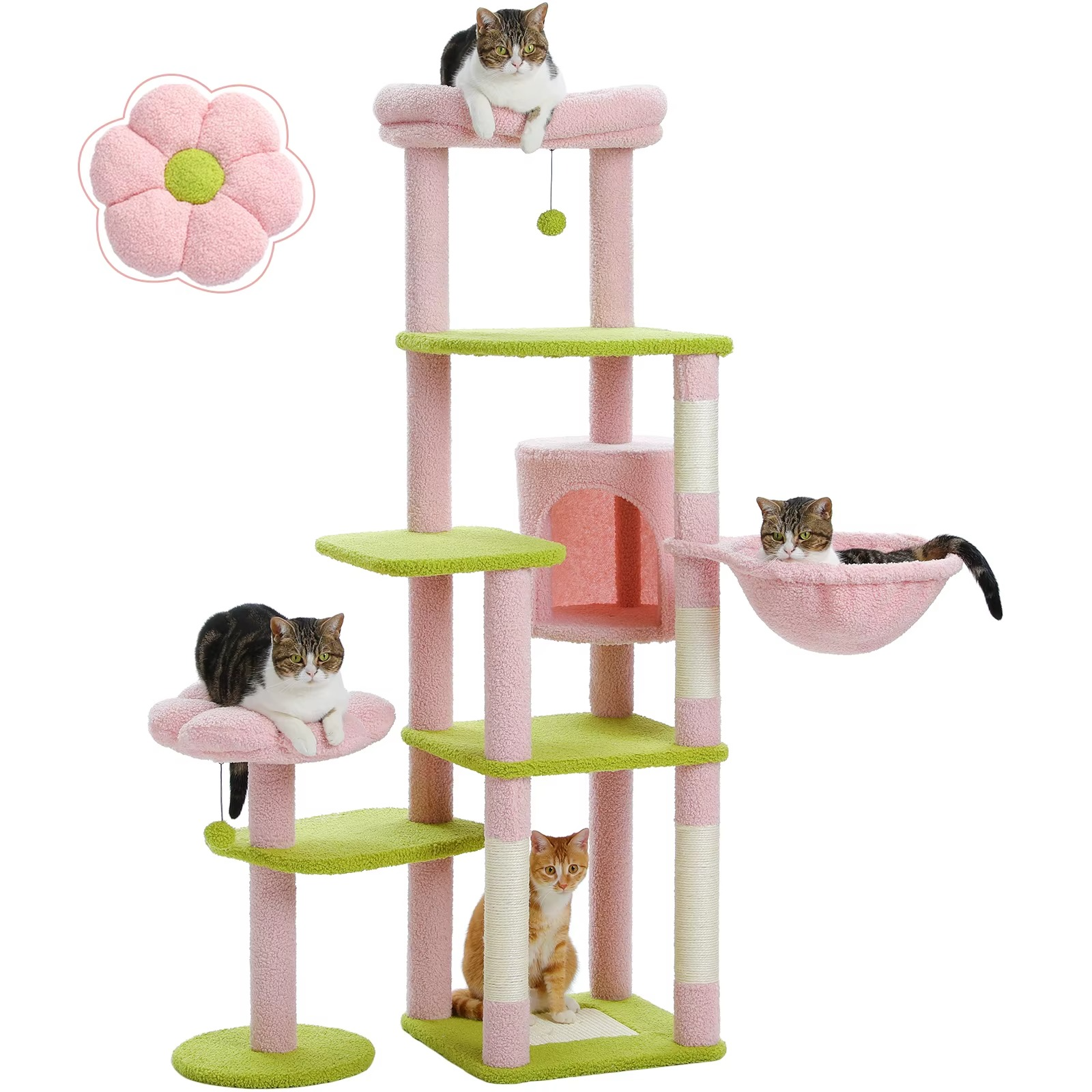 Arbre à Chat Cactus XXL 150 cm Stable – 5 Niveaux avec Hamac & Niche – Multi-Chats