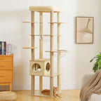 Arbre à Chat Design Bois 180 cm – Stable Multiniveaux avec Hamac, Niche et Griffoirs pour 5 Chats
