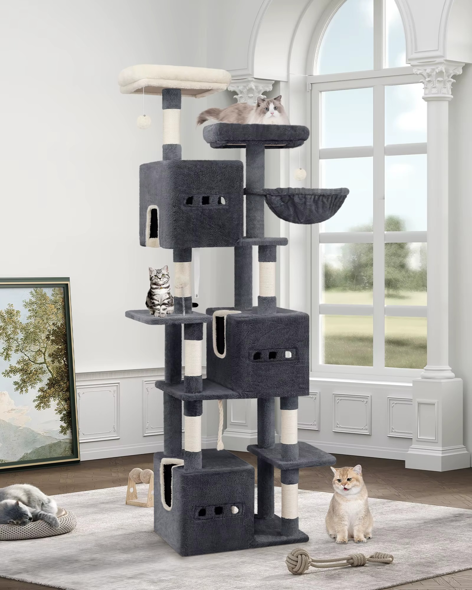 Arbre à Chat 193 cm XXL Stable – 7 Niveaux, Niches Spacieuses & Paniers 360°
