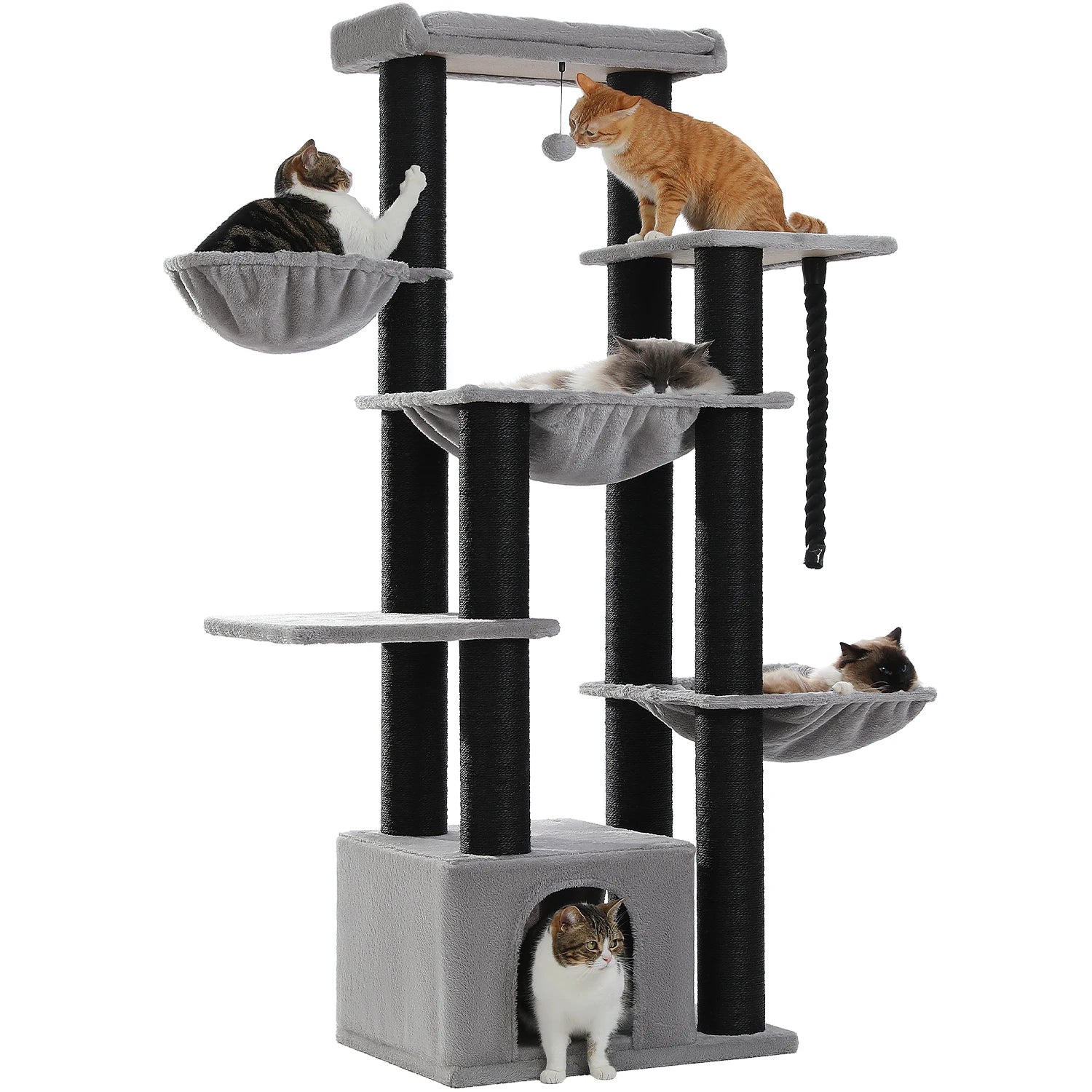 Arbre à Chat XXL 170 cm – Stable avec Hamacs Profonds & 13 Poteaux Sisal – Spécial Grands Chats