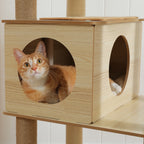 Arbre à Chat Design Bois 180 cm – Stable Multiniveaux avec Hamac, Niche et Griffoirs pour 5 Chats