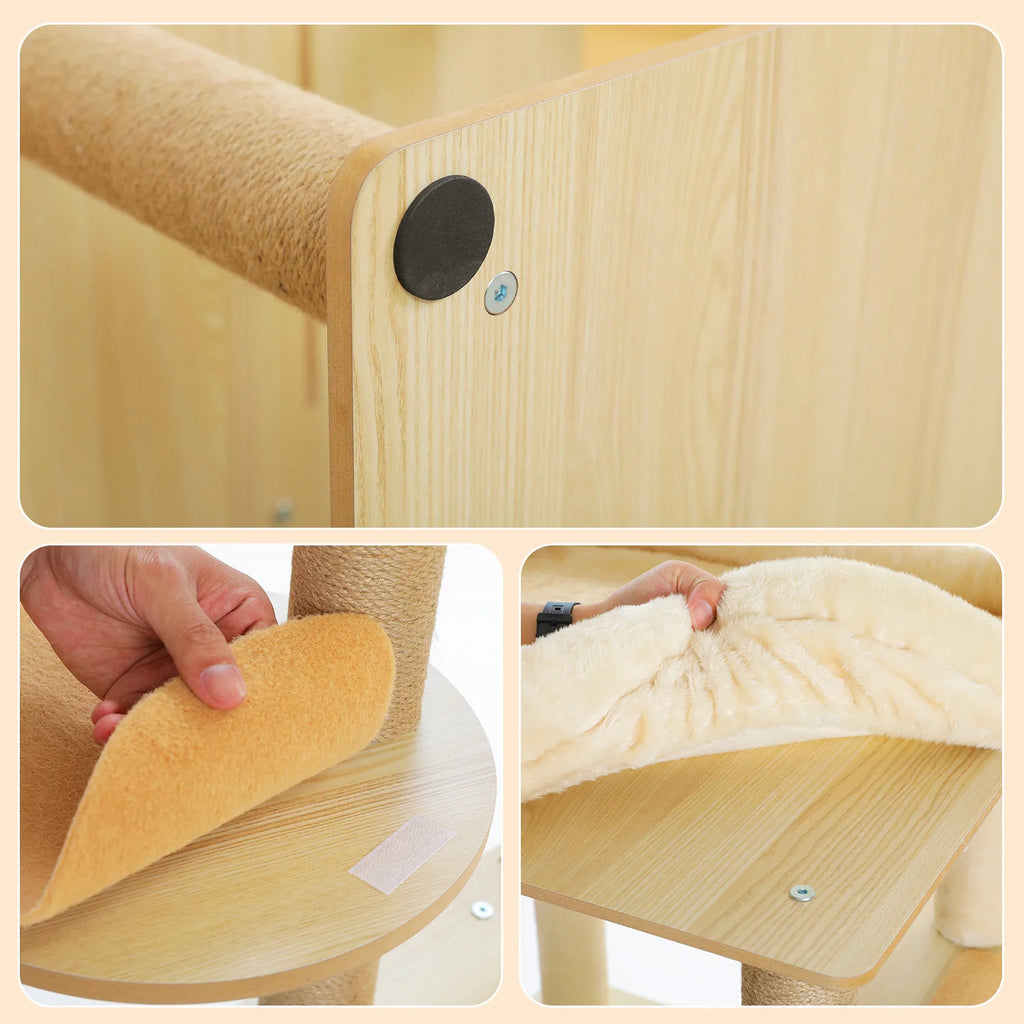 Arbre à Chat Design Bois 180 cm – Stable Multiniveaux avec Hamac, Niche et Griffoirs pour 5 Chats