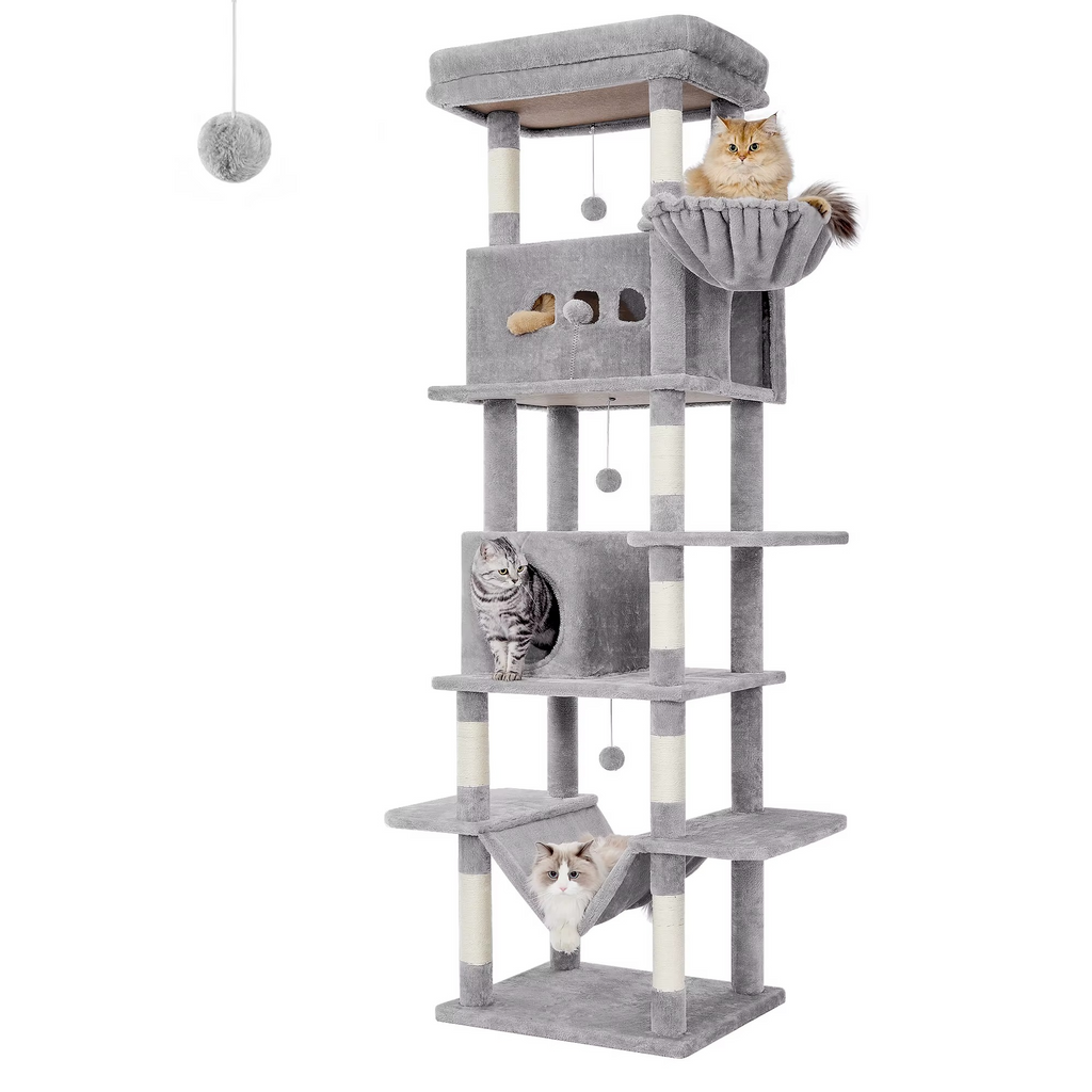Arbre à Chat XXL 210 cm – 6 Niveaux Stable avec Niches & Plateformes XL – Multi-Chats