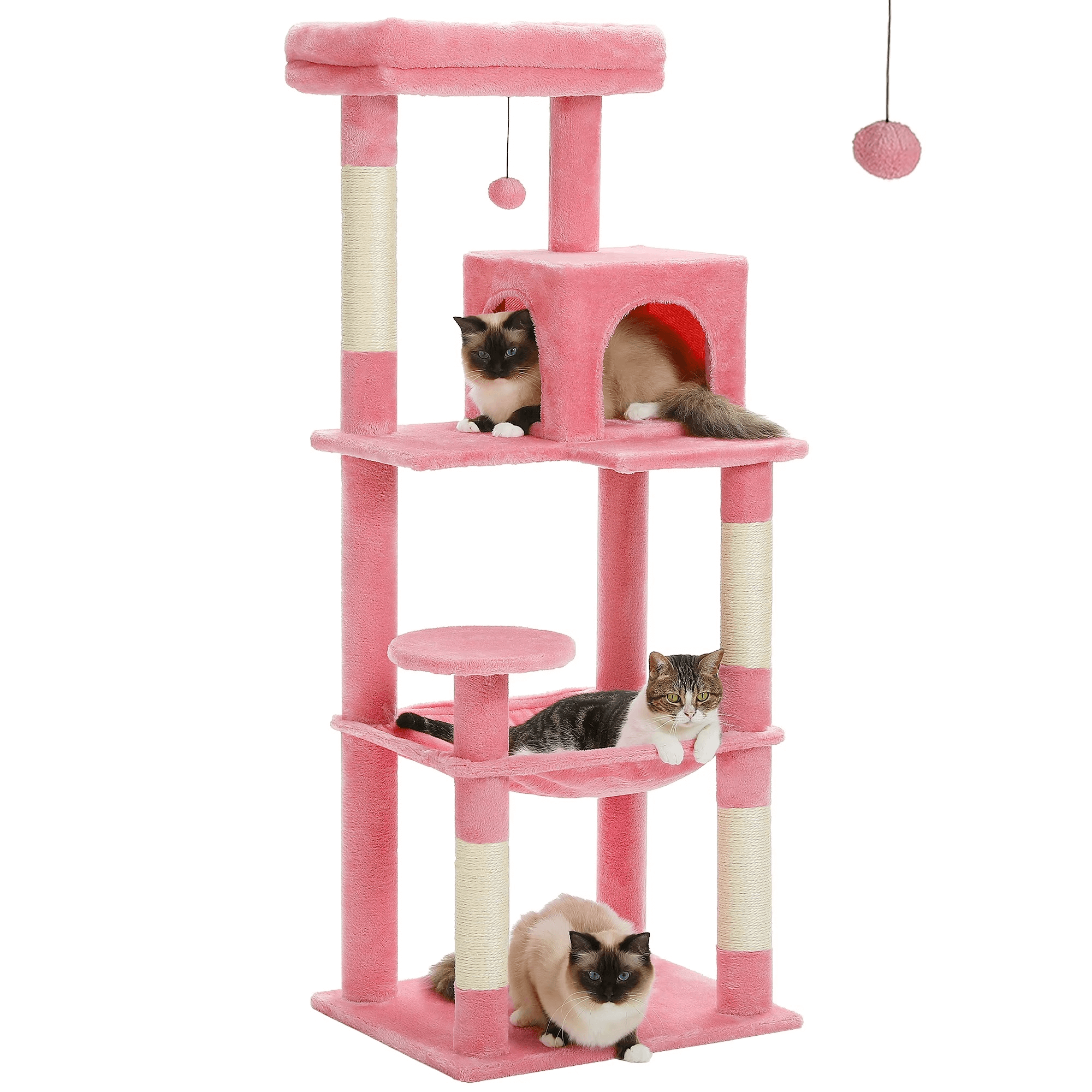 Arbre à Chat 143 cm Stable – Multiniveaux avec Grand Hamac & Niche – Griffoirs Sisal