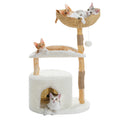 Arbre à Chat Bois Naturel 3 Niveaux – Design Moderne avec Panier Rotin, Niche Confort et Griffoirs
