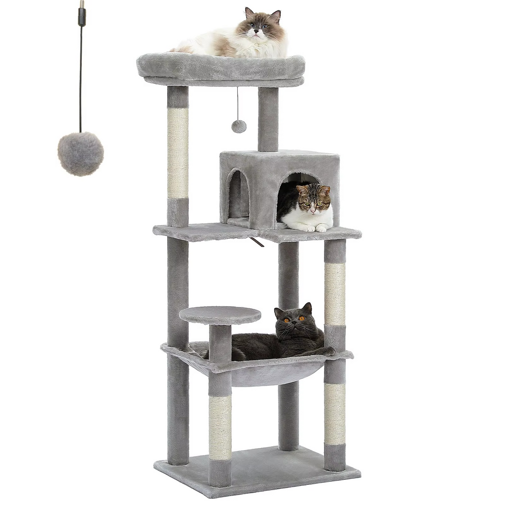 Arbre à Chat 143 cm Stable – 5 Niveaux avec Hamac XL & Niche – Idéal Grands Chats