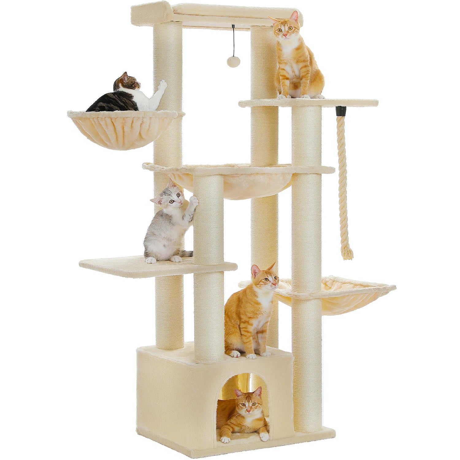 Arbre à Chat XXL 170 cm – Stable avec Hamacs Profonds & 13 Poteaux Sisal – Spécial Grands Chats
