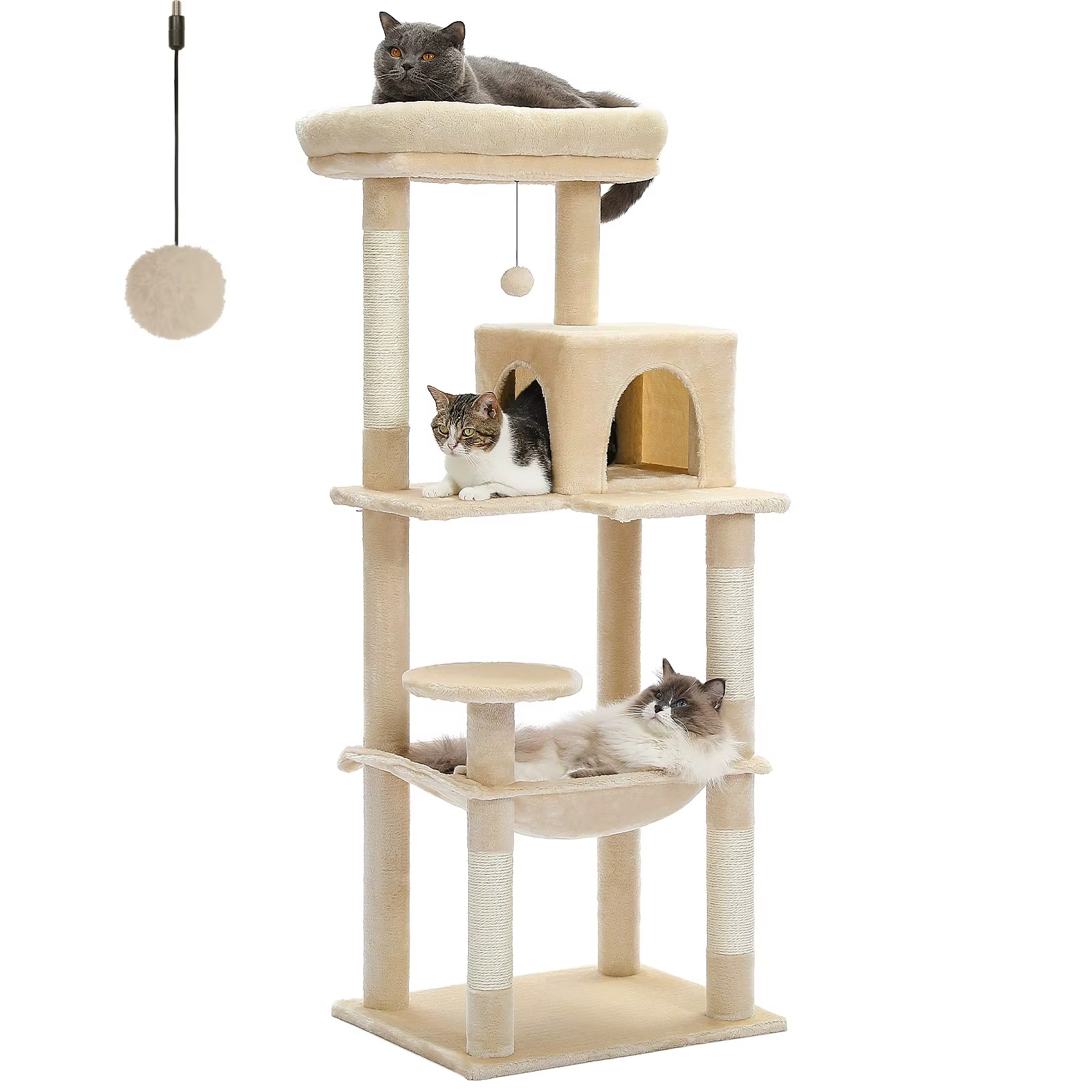 Arbre à Chat 143 cm Stable – 5 Niveaux avec Hamac XL & Niche – Idéal Grands Chats