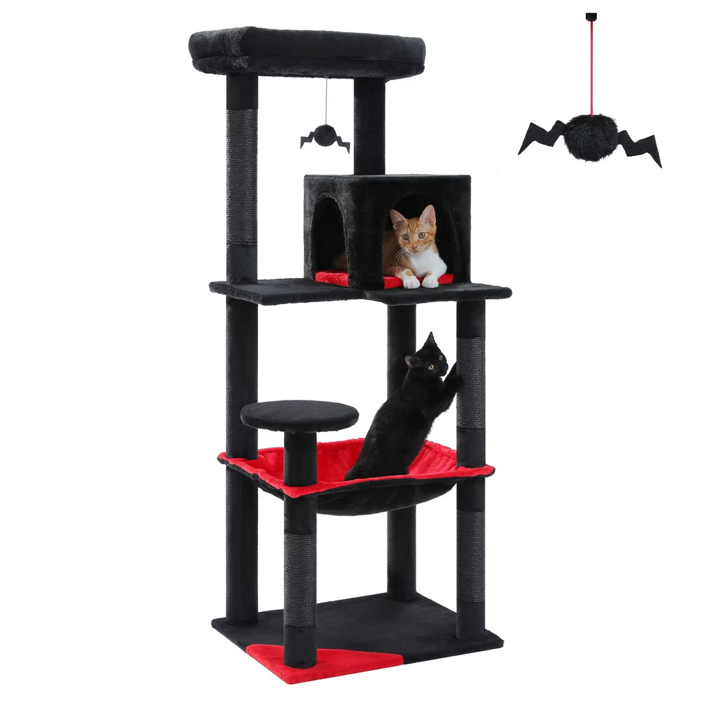 Arbre à Chat 143 cm Stable – 5 Niveaux avec Hamac XL & Niche – Idéal Grands Chats