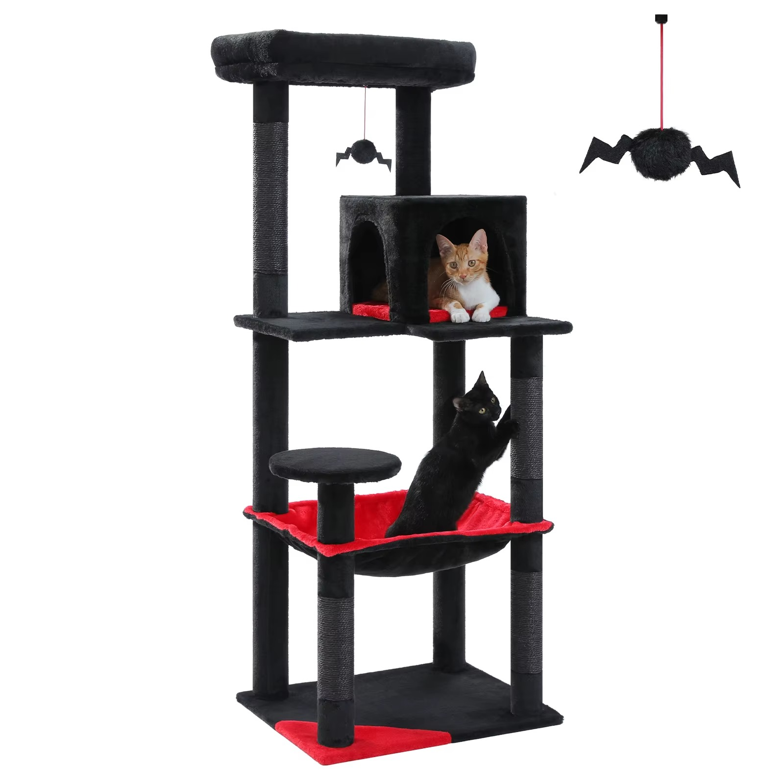 Arbre à Chat 143 cm Stable – 5 Niveaux avec Hamac XL & Niche – Idéal Grands Chats
