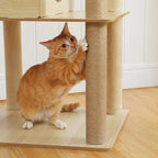 Arbre à Chat Design Bois 180 cm – Stable Multiniveaux avec Hamac, Niche et Griffoirs pour 5 Chats