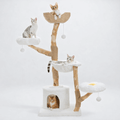 Arbre à Chat Design Bois 150 cm Multiniveaux – Panier Rotin, Hamac & Griffoirs
