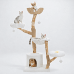 Arbre à Chat Design Bois 150 cm Multiniveaux – Panier Rotin, Hamac & Griffoirs