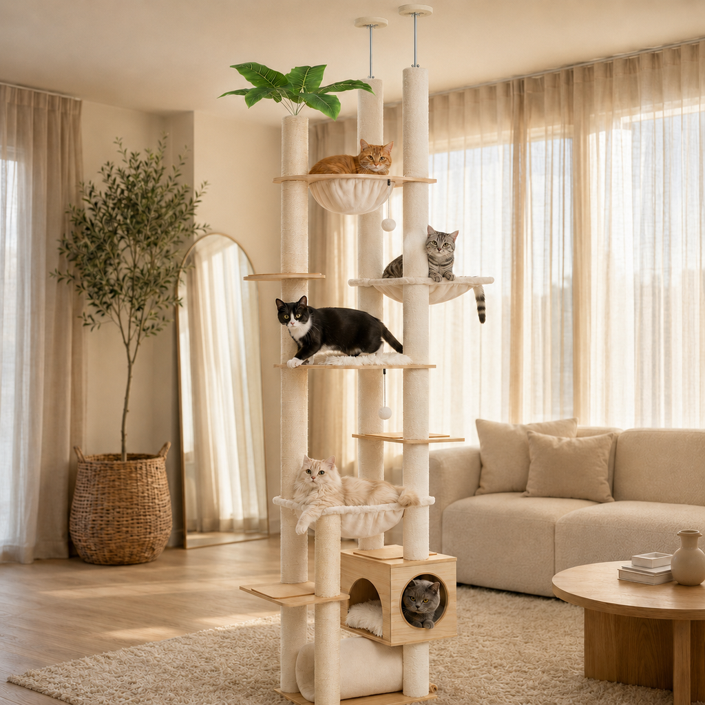 Arbre à Chat Sol Plafond – XXL, Stable et Multiniveaux