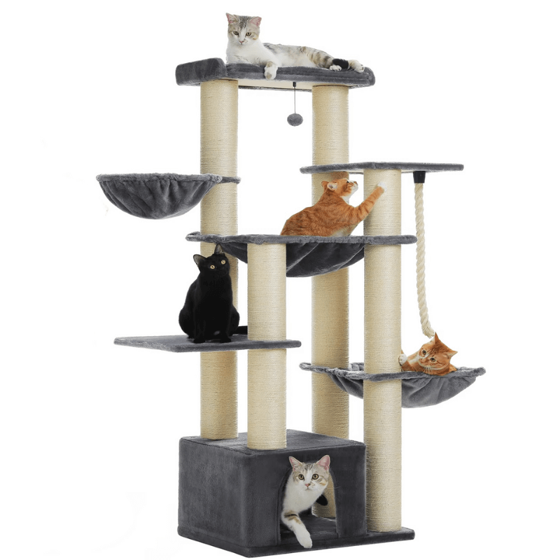 Arbre à Chat XXL 170 cm – Stable avec Hamacs Profonds & 13 Poteaux Sisal – Spécial Grands Chats