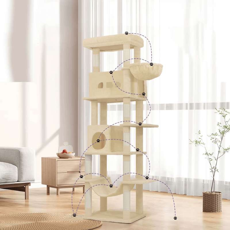 Arbre à Chat XXL 210 cm – 6 Niveaux Stable avec Niches & Plateformes XL – Multi-Chats