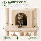 Arbre à Chat au Plafond Réglable XXL – Multiniveaux Stable avec Hamac, Niche, Perchoirs et Griffoirs Sisal