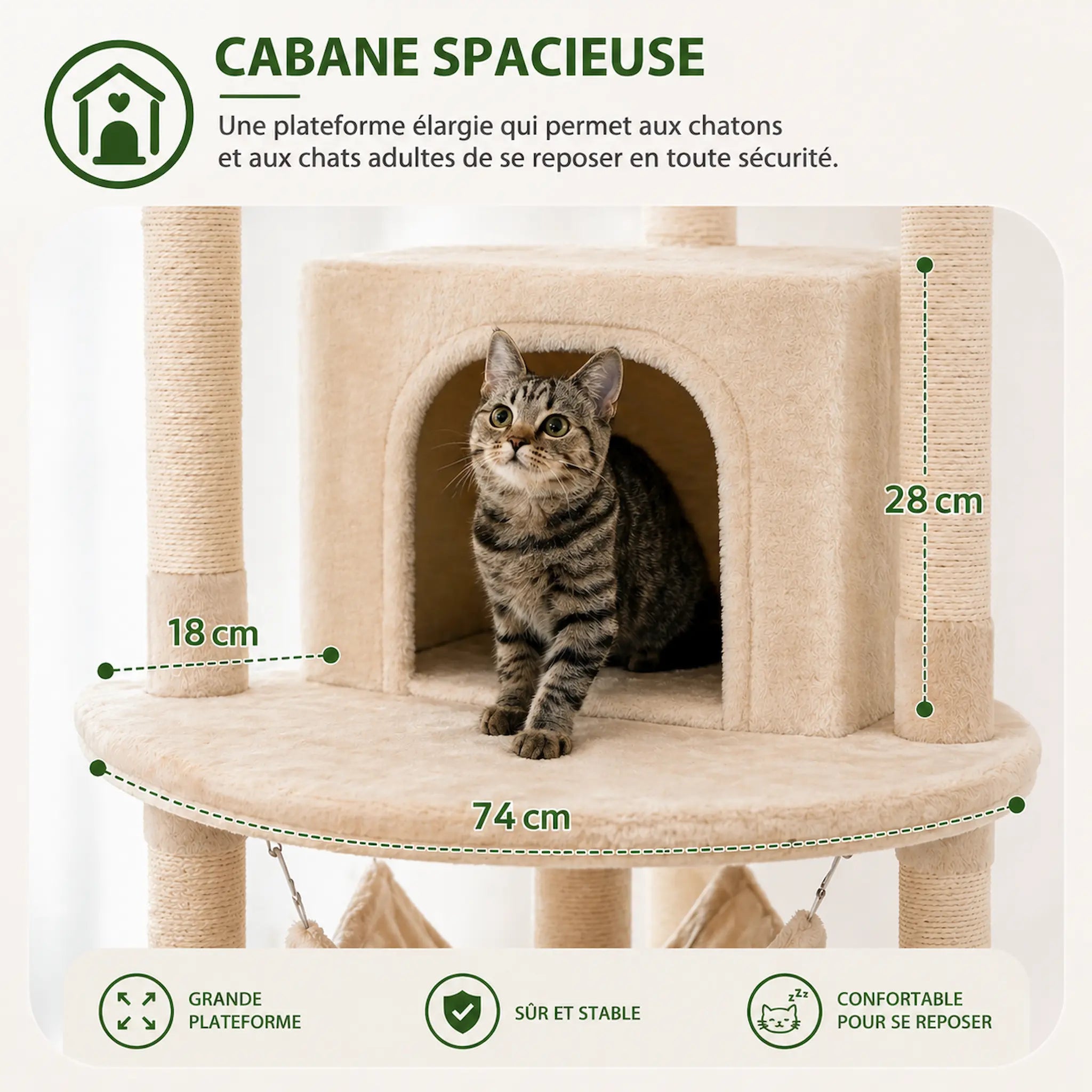 Arbre à Chat au Plafond Réglable XXL – Multiniveaux Stable avec Hamac, Niche, Perchoirs et Griffoirs Sisal
